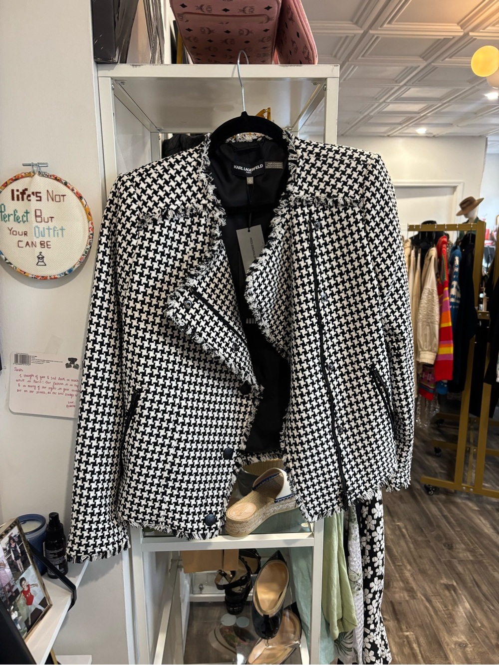 Karl Lagerfeld Black and White Houndstooth Blazer Jacket NWT